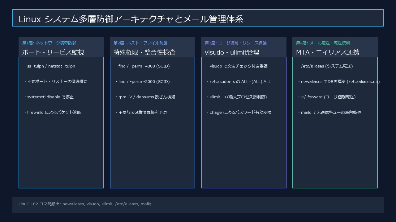 Linuxシステム多層防御アーキテクチャとメール管理体系
