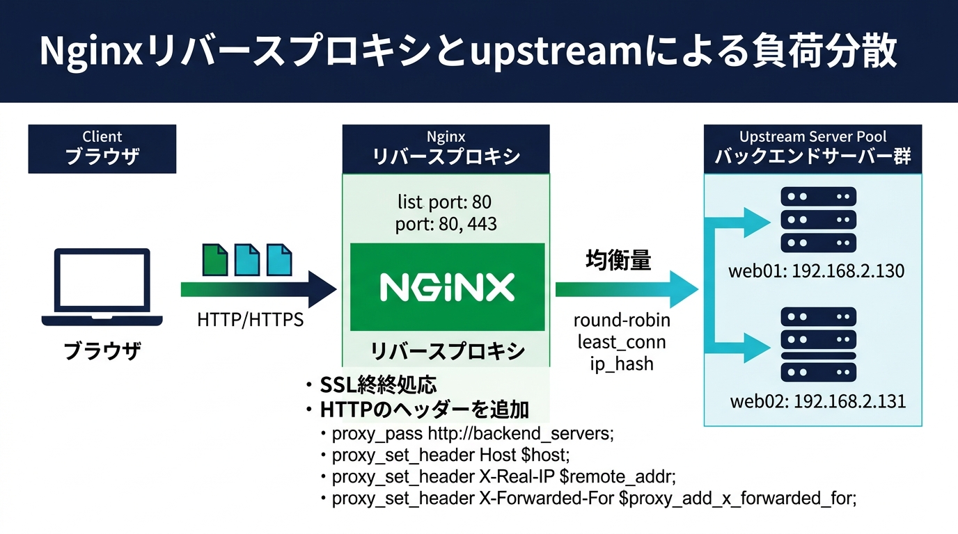 NginxリバースプロキシとSquidプロキシサーバー構築【202試験 主題2.09】
