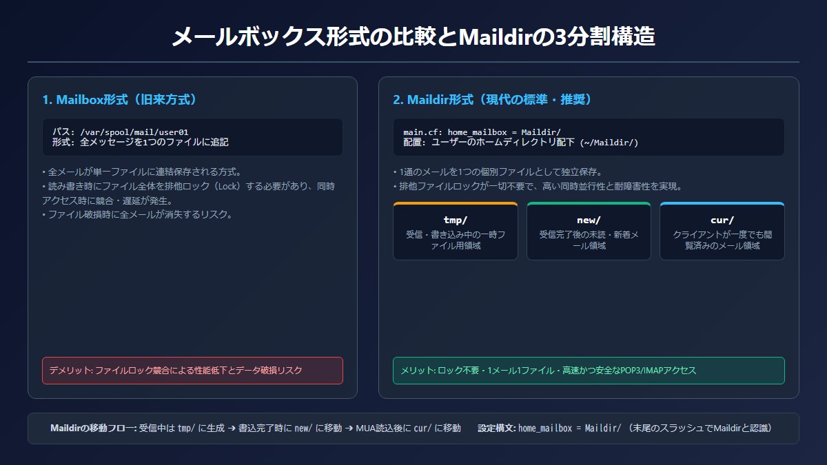 メールボックス形式の比較とMaildirの3分割構造
